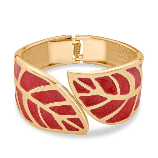 Emaille-Armband in Hellbraun mit goldfarbenem Blattmuster, ca. 17 cm