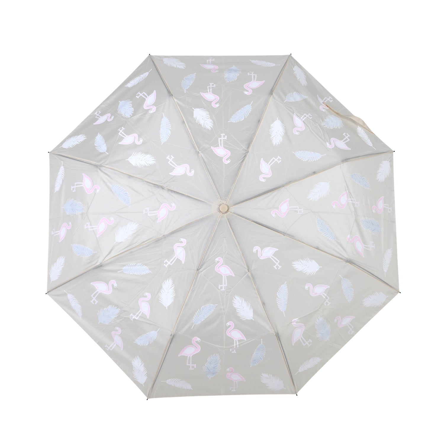 Farbwechsel-Regenschirm mit Flamingo-Motiv, Durchmesser 103 cm, Länge 32 cm, Beige