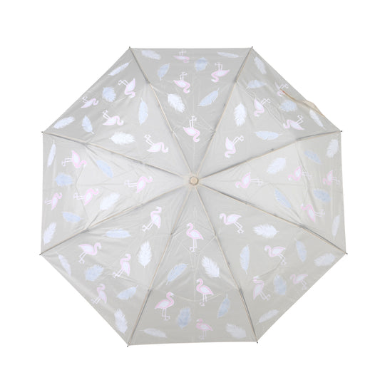 Farbwechsel-Regenschirm mit Flamingo-Motiv, Durchmesser 103 cm, Länge 32 cm, Beige