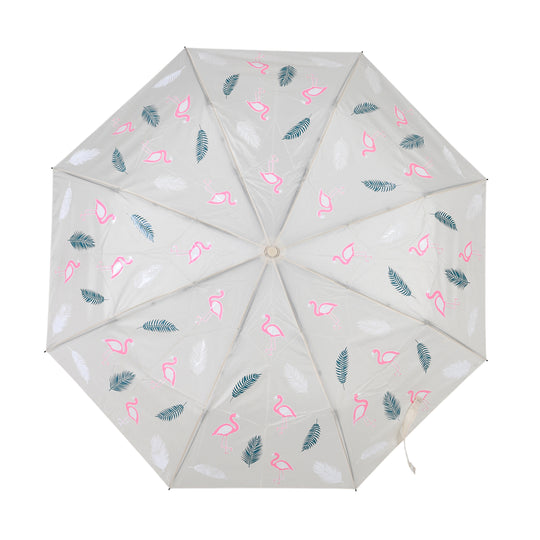 Farbwechsel-Regenschirm mit Flamingo-Motiv, Durchmesser 103 cm, Länge 32 cm, Beige