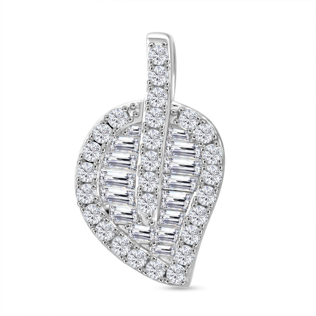 LUSTRO STELLA - Weißer Zirkonia Blatt Anhänger 925 Silber rhodiniert