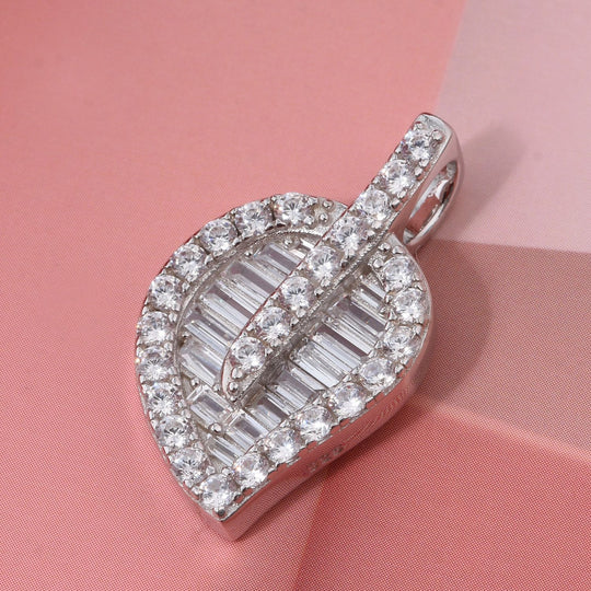 LUSTRO STELLA - Weißer Zirkonia Blatt Anhänger 925 Silber rhodiniert