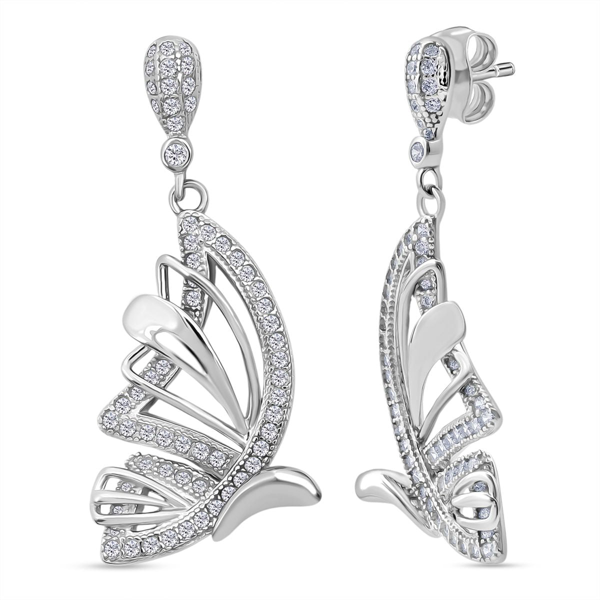 LUSTRO STELLA - Weißer Zirkonia Schmetterling Ohrringe 925 Silber rhodiniert