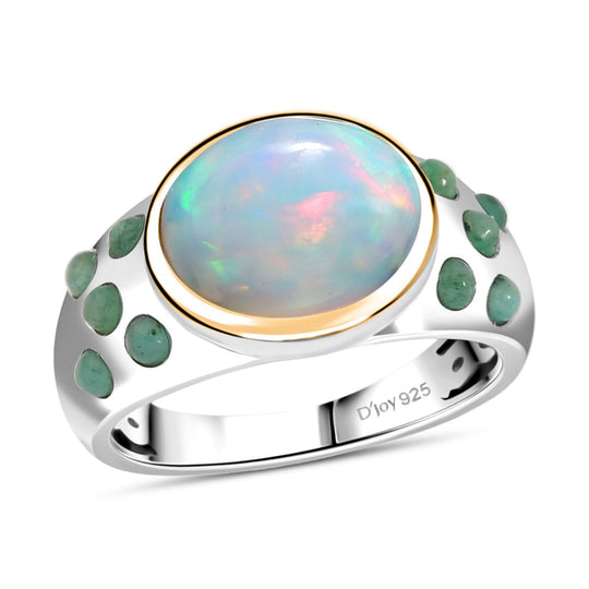 AA Natürlicher, äthiopischer Welo Opal, Smaragd Ring 925 Silber rhodiniert (Größe 19.00) ca. 2,89 ct