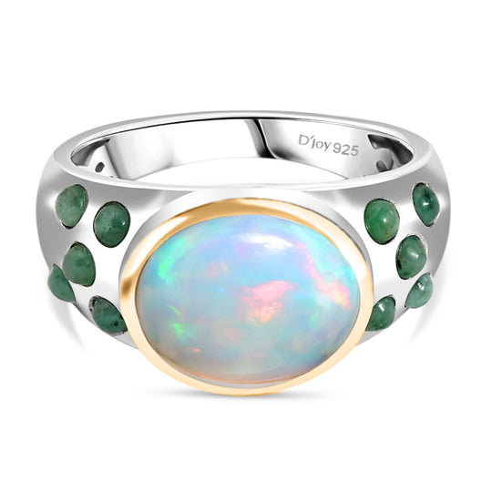 AA Natürlicher, äthiopischer Welo Opal, Smaragd Ring 925 Silber rhodiniert (Größe 19.00) ca. 2,89 ct