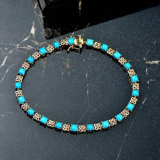 D joy AA Sleeping Beauty Türkis, Rhodolith Granat, Armband ca. 20 cm 925 Silber 750 Gelbgold Vermeil ca. 7.34 ct