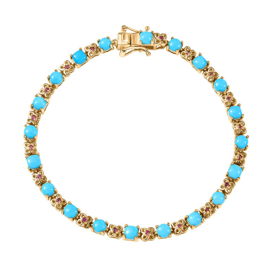D joy AA Sleeping Beauty Türkis, Rhodolith Granat, Armband ca. 20 cm 925 Silber 750 Gelbgold Vermeil ca. 7.34 ct