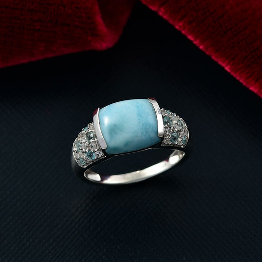 D'Joy Larimar, Blauer Apatit Ring 925 Silber rhodiniert ca. 6,19 ct