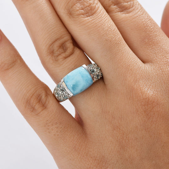 D'Joy Larimar, Blauer Apatit Ring 925 Silber rhodiniert ca. 6,19 ct