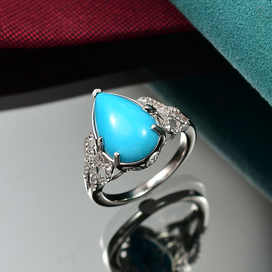 D'Joy AA Sleeping Beauty Türkis, Weißer Zirkon Ring 925 Silber rhodiniert (Größe 19.00) ca. 4.86 ct