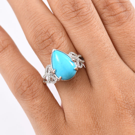 D'Joy AA Sleeping Beauty Türkis, Weißer Zirkon Ring 925 Silber rhodiniert (Größe 19.00) ca. 4.86 ct