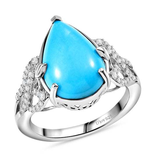 D'Joy AA Sleeping Beauty Türkis, Weißer Zirkon Ring 925 Silber rhodiniert (Größe 19.00) ca. 4.86 ct