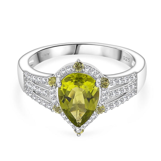 D'joy Natürlicher Peridot, Moissanit Ring 925 Silber rhodiniert (Größe 17.00) ca. 2.58 ct