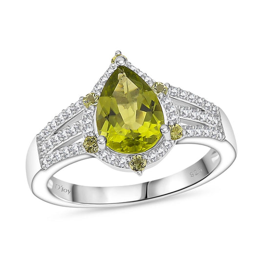 D'joy Natürlicher Peridot, Moissanit Ring 925 Silber rhodiniert (Größe 17.00) ca. 2.58 ct