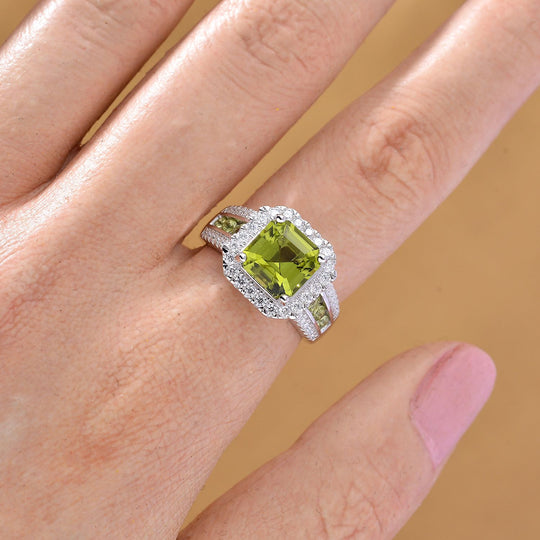 D'joy Natürlicher Peridot, Moissanit Ring 925 Silber rhodiniert (Größe 16.00) ca. 2.36 ct
