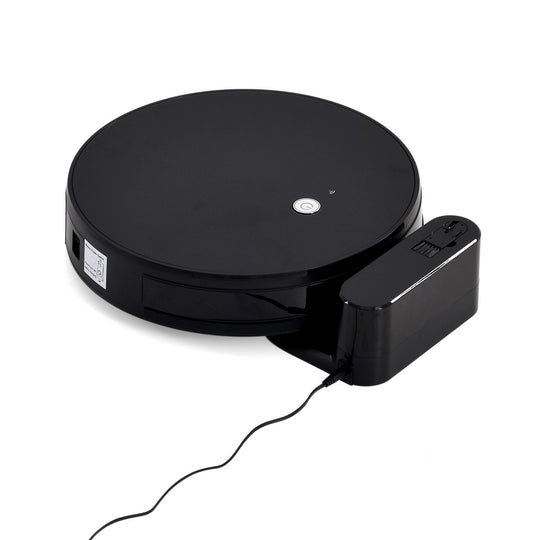 Saugroboter mit Wischfunktion, bürstenloser Motor, Saugkraft 2200 bis 3000 Pa, Gyro Navigation, 0.55 L Staubbehälter, 0.4 L Wassertank, TUYA WiFi App, 90 Minuten Laufzeit, unter 60 dB, Schwarz