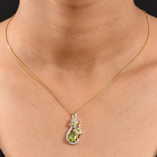 D'joy Natürlicher Peridot Anhänger 925 Silber 750 Gelb Vergoldet ca. 2.17 ct