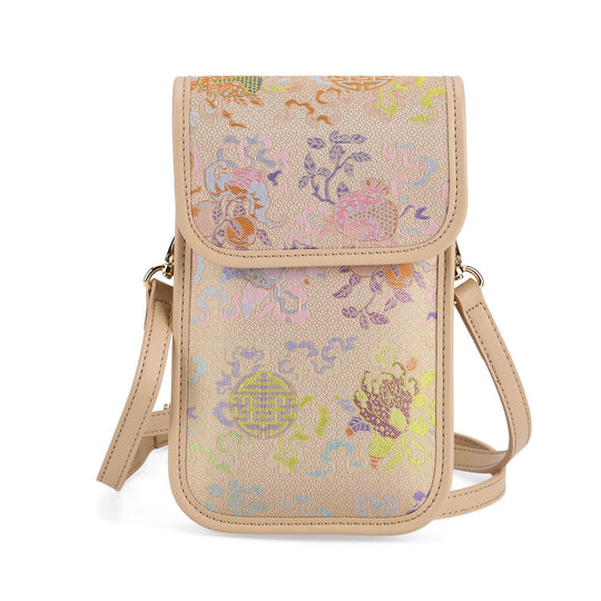 LA MAREY Signature Brokat Echtleder Handytasche, Kartenfach und 2 Innenfächer, 12 x 19 x 3 cm, Pink