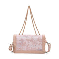 LA MAREY Brokat Crossbody Tasche aus Seide und Echtleder, 23x13x7cm, Rosa