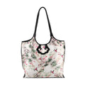 LA MAREY Brokat Handtasche aus Seide und Echtleder, 34x35x11,5cm, Weiß mit lila Blumen