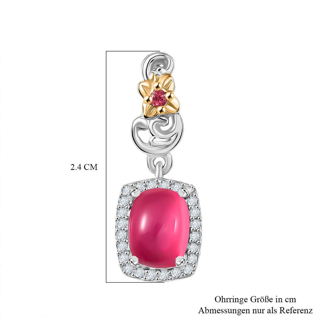 D'Joy Maulbeer Mondstein, Orissa Rose Granat Ohrringe 925 Silber Rhodiniert und 750 Gelbgold Vermeil ca. 3.86 ct
