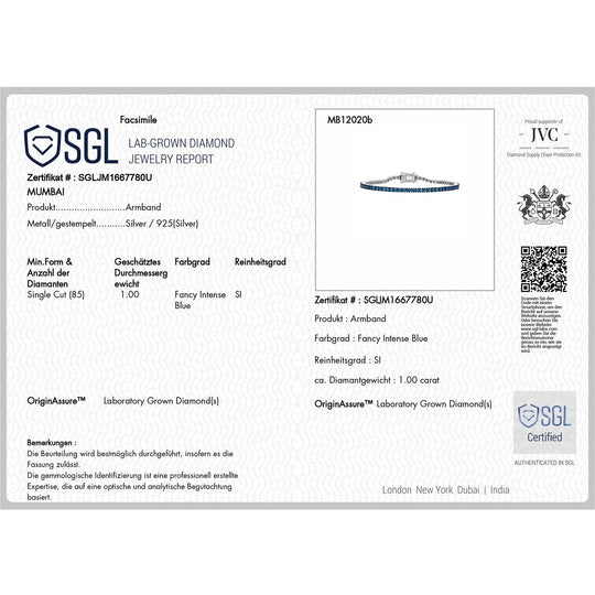 LUXURIANT DIAMOND - Lab Grown Blauer Diamant SI-GH SGL zertifiziert Armband ca. 19 cm 925 Silber rhodiniert ca. 1.00 ct