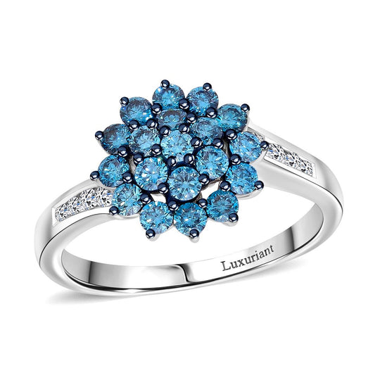 LUXURIANT DIAMOND -Lab Grown Blauer Diamant SI-GH, Lab Grown Diamant SI-GH SGL zertifiziert Ring 925 Silber rhodiniert (Größe 19.00) ca. 1.02 ct