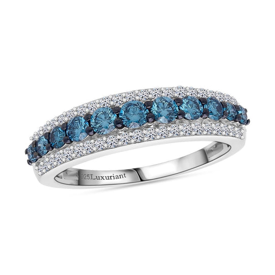 LUXURIANT DIAMOND - Lab Grown Blauer Diamant SI-GH SGL zertifiziert Ring 925 Silber rhodiniert (Größe 18.00) ca. 1.00 ct
