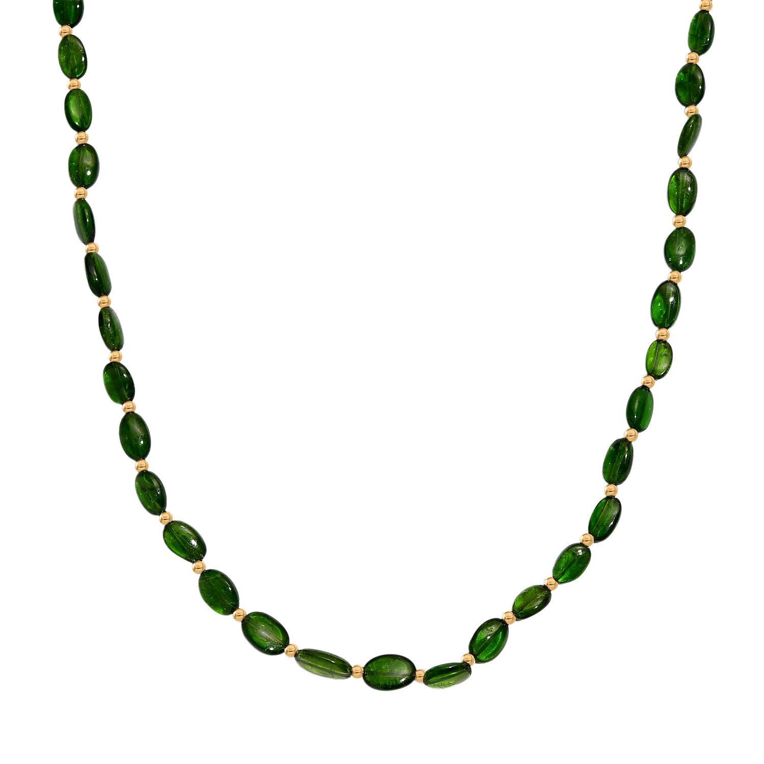 AA Natürlicher Chromdiopsid Halskette ca. 45 cm 925 Silber 750 Gelbgold Vermeil ca. 40,00 ct.