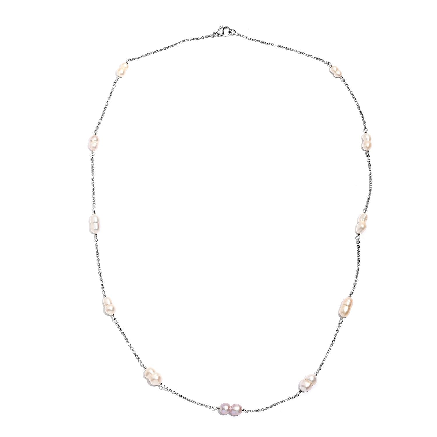 Süßwasser Perle Halskette, 60cm, Edelstahl