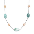 Larimar, Süßwasser Perle Halskette ca. 50 cm 925 Silber rhodiniert