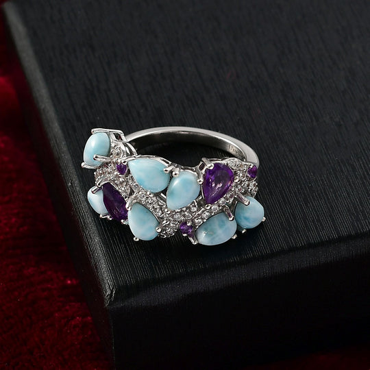 D'Joy Larimar, Afrikanischer Amethyst Ring 925 Silber rhodiniert ca. 4,85 ct