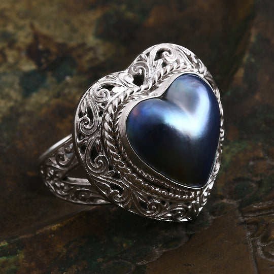 Blau Mabe Perle (12 mm) Ring 925 Silber (Größe 21.00)