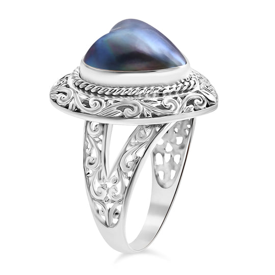 Blau Mabe Perle (12 mm) Ring 925 Silber (Größe 21.00)