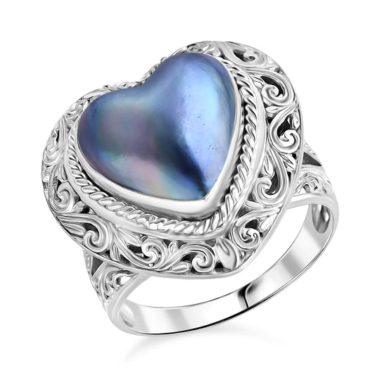 Blau Mabe Perle (12 mm) Ring 925 Silber (Größe 21.00)