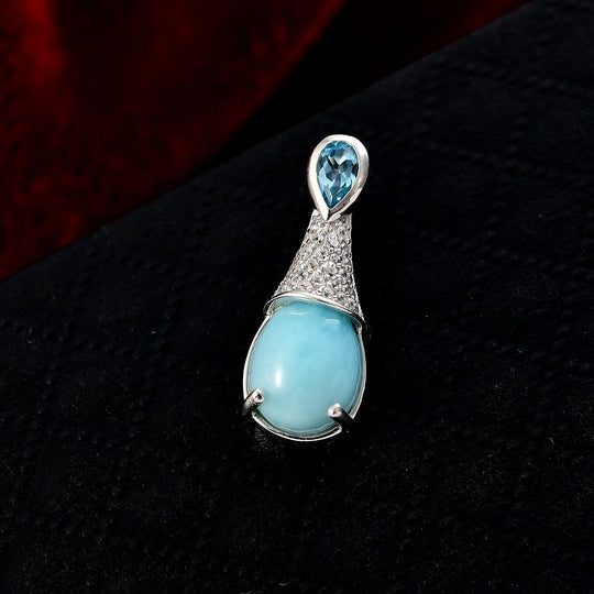 D'Joy Larimar, Himmelblauer Topas Anhänger 925 Silber rhodiniert ca. 2.78 ct