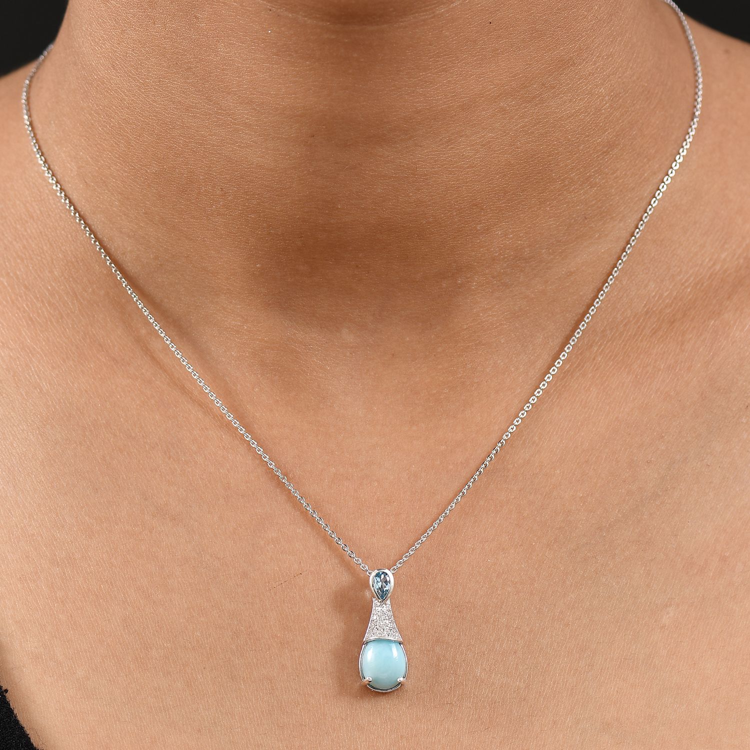D'Joy Larimar, Himmelblauer Topas Anhänger 925 Silber rhodiniert ca. 2.78 ct