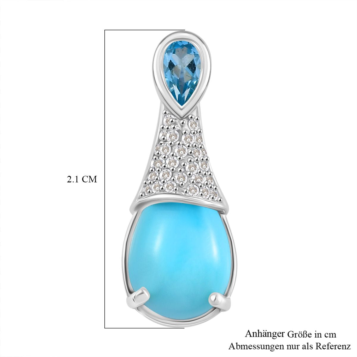 D'Joy Larimar, Himmelblauer Topas Anhänger 925 Silber rhodiniert ca. 2.78 ct