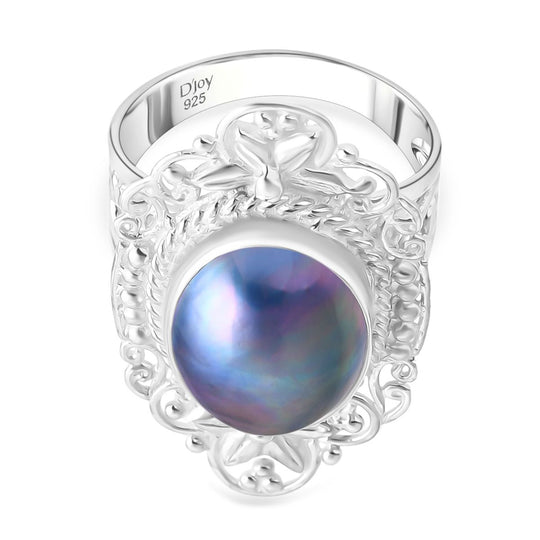D'Joy Royal Bali- Blau Mabe Perle (16x12 mm) Ring in 925 Silber