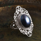 Blau Mabe Perle (16x12 mm) Ring 925 Silber (Größe 20.00)