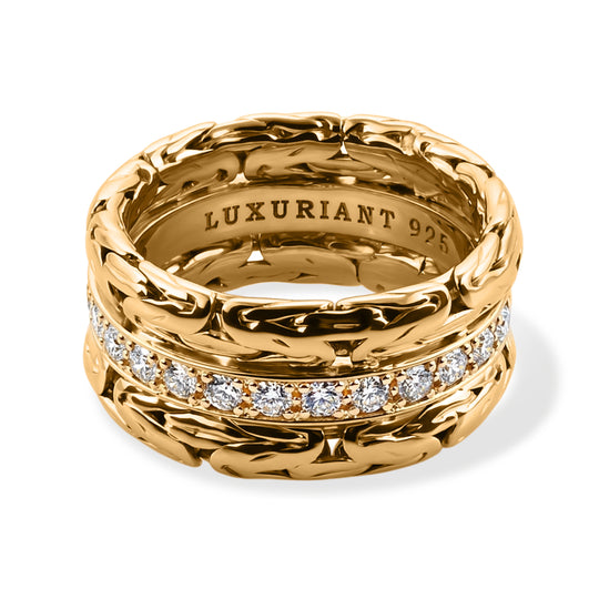 SHOPLC EXKLUSIV Royal Bali - Lab Grown Diamant SI-GH Ring 925 Silber (Größe 17.00) 916 Gelbgold Vermeil ca. 0.65 ct