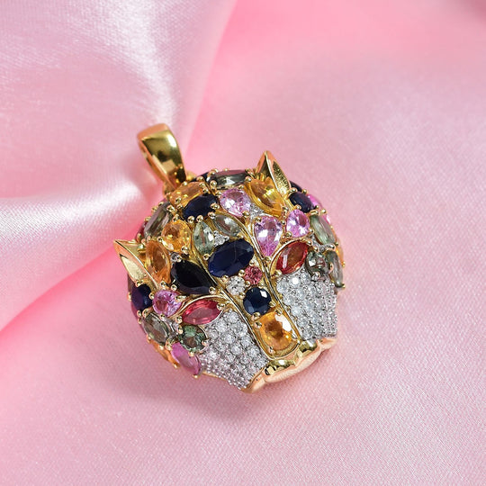 D'Joy Mehrfarbig Saphir, Moissanit Anhänger 925 Silber 750 Gelbgold Vermeil ca. 9.15 ct