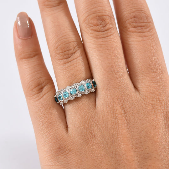 D'Joy Blauer Zirkon, Weißer Zirkon Ring 925 Silber rhodiniert (Größe 17.00) ca. 1,60 ct