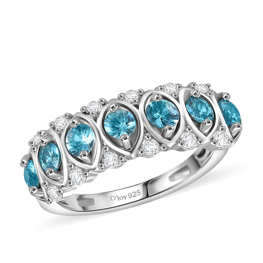 D'Joy Blauer Zirkon, Weißer Zirkon Ring 925 Silber rhodiniert (Größe 17.00) ca. 1,60 ct