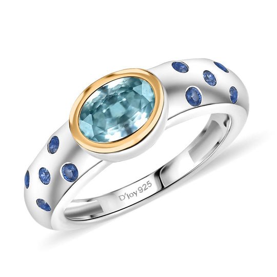 D'Joy Blauer Zirkon, Blauer Saphir Ring 925 Silber rhodiniert (Größe 19.00) ca. 1,41 ct
