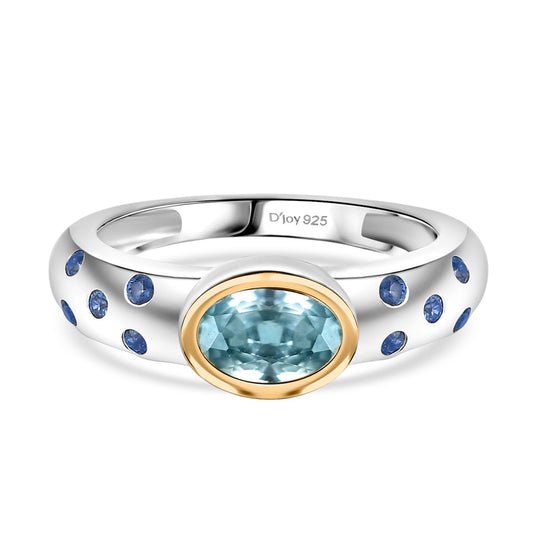 D'Joy Blauer Zirkon, Blauer Saphir Ring 925 Silber rhodiniert (Größe 19.00) ca. 1,41 ct