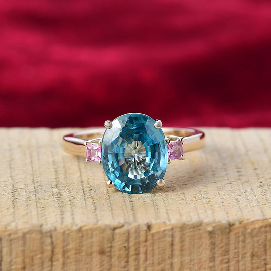 LUXORO AAA Blauer Zirkon, Rosa Saphir Ring 585 Gold (Größe 18.00) ca. 6,02 ct