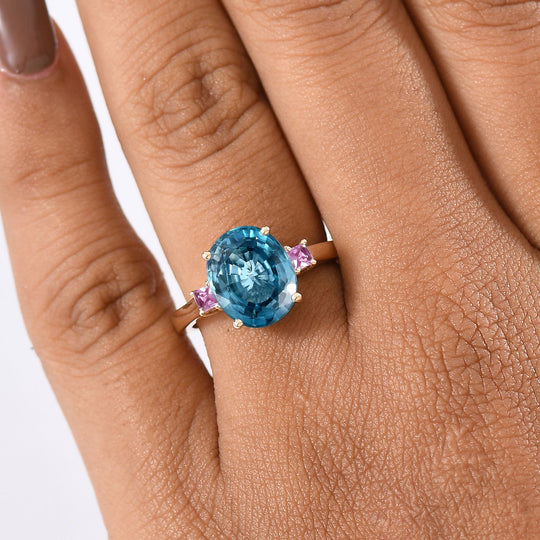 LUXORO AAA Blauer Zirkon, Rosa Saphir Ring 585 Gold (Größe 18.00) ca. 6,02 ct