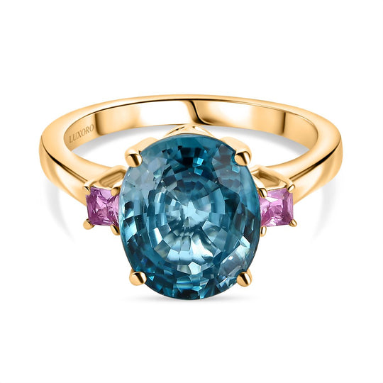 LUXORO AAA Blauer Zirkon, Rosa Saphir Ring 585 Gold (Größe 18.00) ca. 6,02 ct