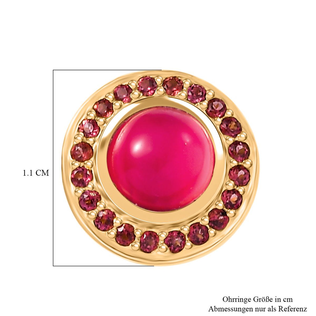 D'Joy Maulbeer Mondstein, Orissa Rose Granat Ohrringe 925 Silber 750 Gelb Vergoldet ca. 2.65 ct